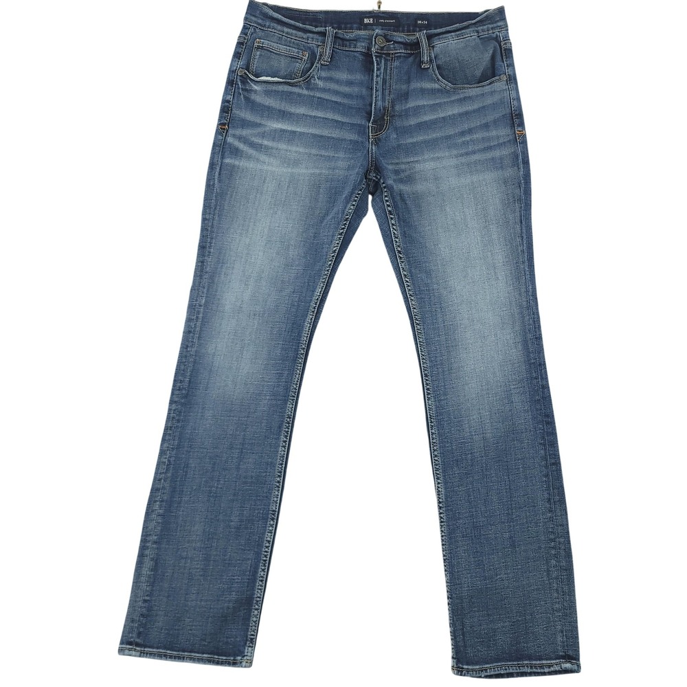 BKE Jake Straight Jeans Mens 36x34 Blue Medium Wash Stretch Denim Pants Casual